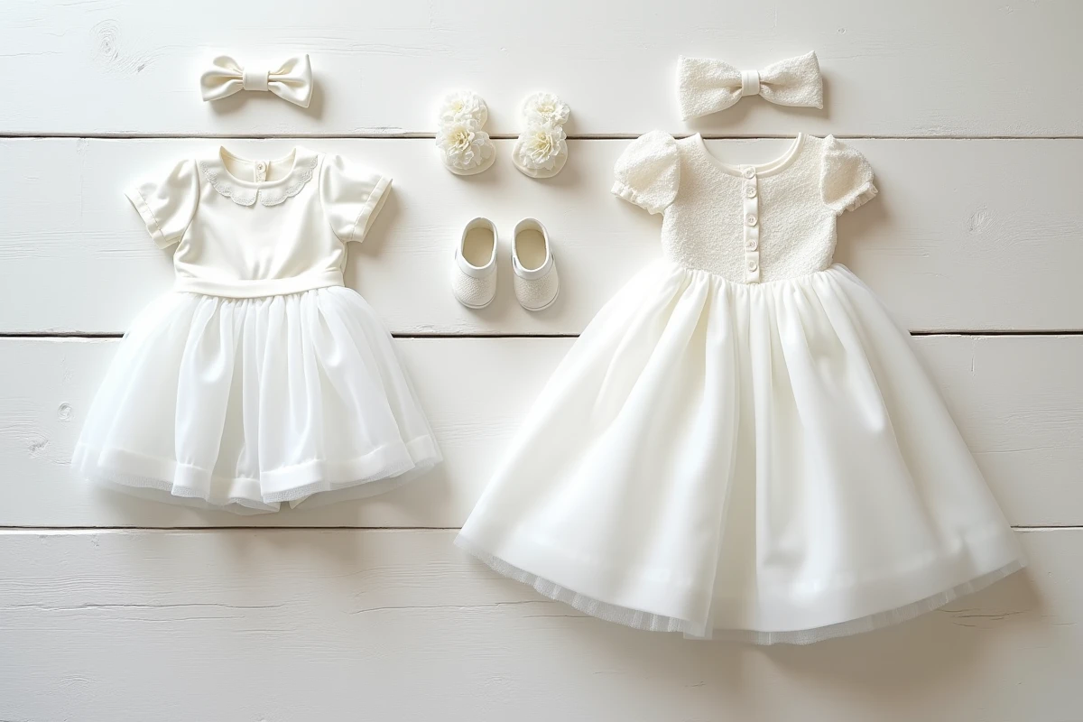Comparaison de robes de mariage bébé pour la mairie et pour une cérémonie religieuse