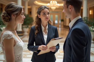 Designer mariage en intérieur avec couple et décor élégant