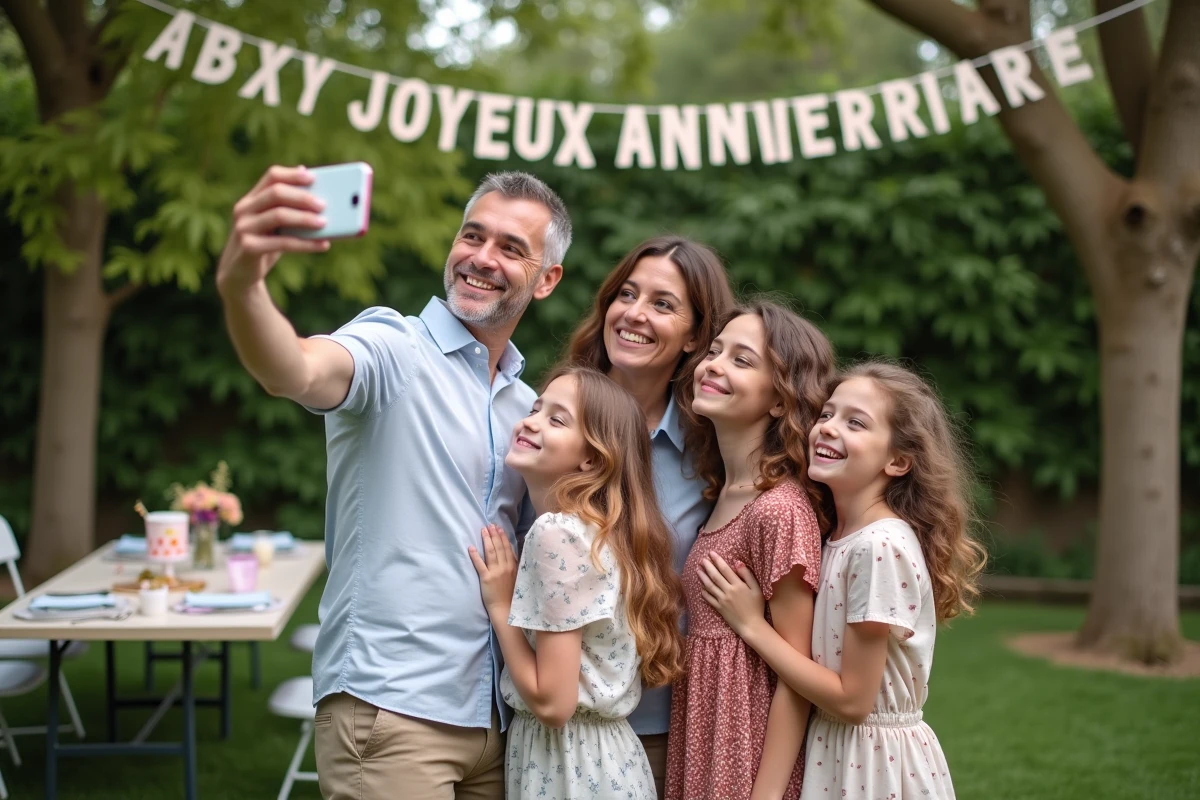 Famille prenant un selfie avec photo booth lors d