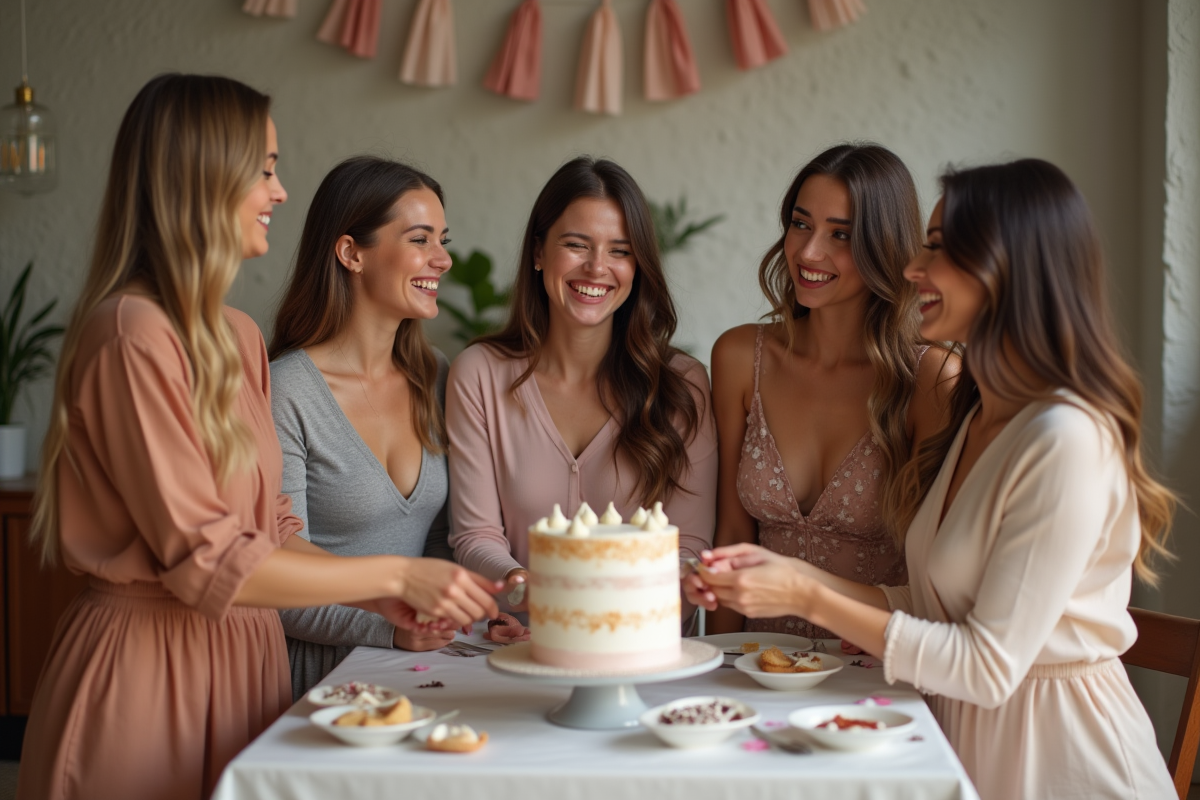 Femmes souriantes autour d'un gâteau d'anniversaire