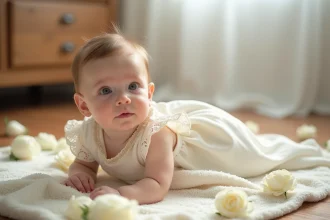 Robe de mariage bébé en dentelle ivoire pour une cérémonie civile à la mairie