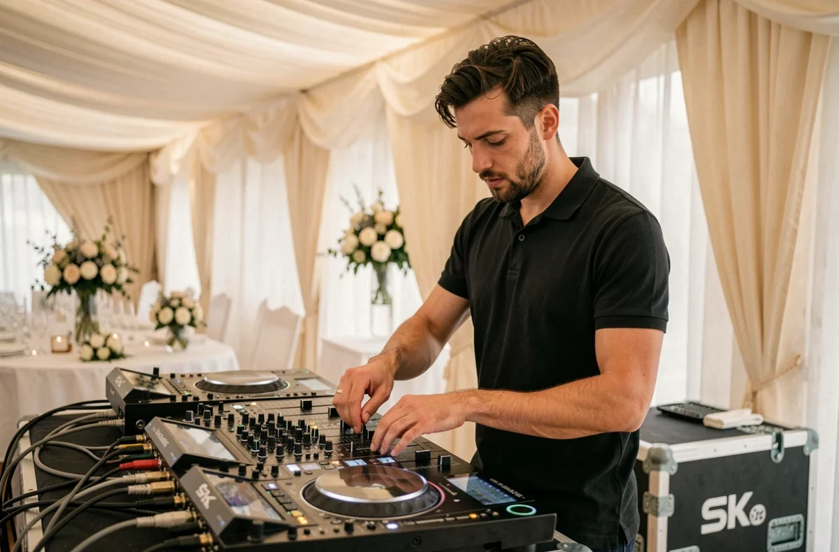 DJ Sk Music Sonorisation réglant son équipement audio lors d'un mariage dans le Nord