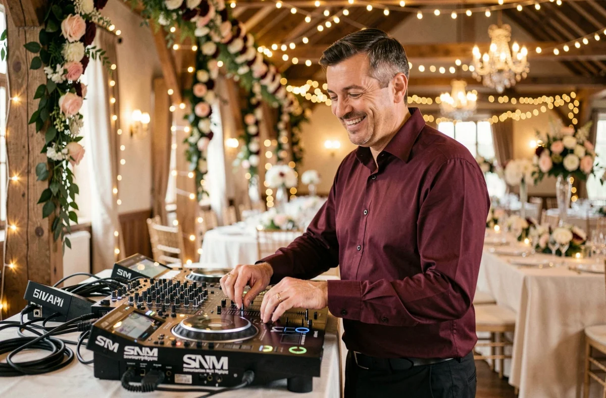 DJ SNM Sonorisation Nuits Magiques créant une atmosphère romantique lors d'un mariage dans le Nord